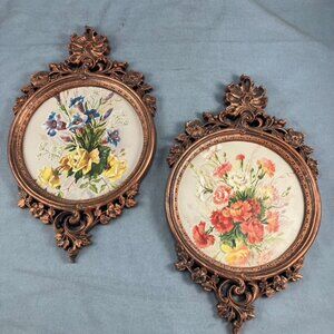 2 Vtg  Copper Lookalike Ornate Floral Plaques 13.5" Coppercraft #6773
